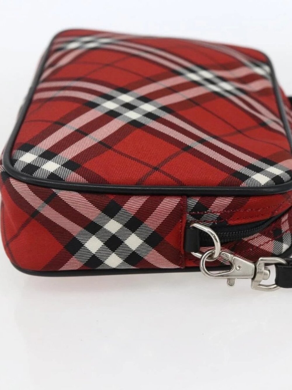 BURBERRY Nova Check Blue Label Accessory Pouch Nylon Red Black Auth am10838V - Picture 6 of 16